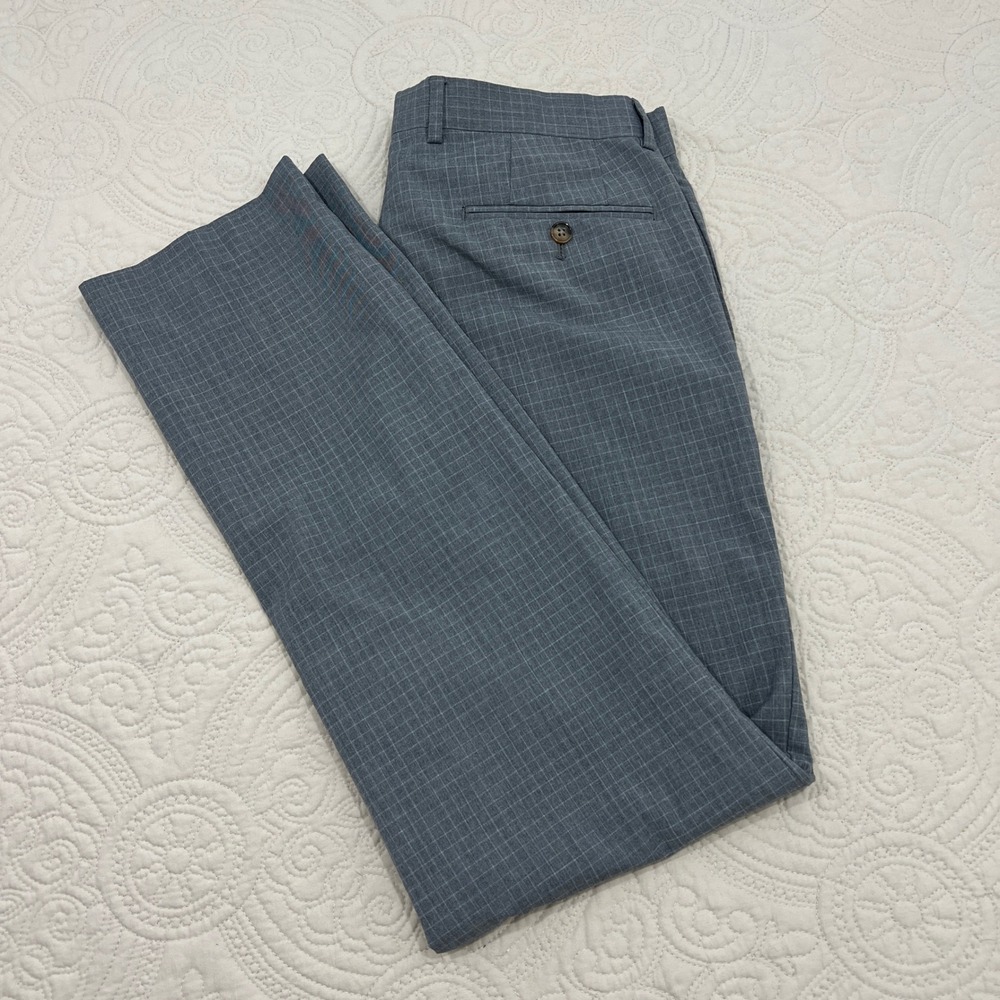 Lauren Ralph Lauren Mens Grey Windowpane Dress Pants 32W x 32L Flat Front Slacks